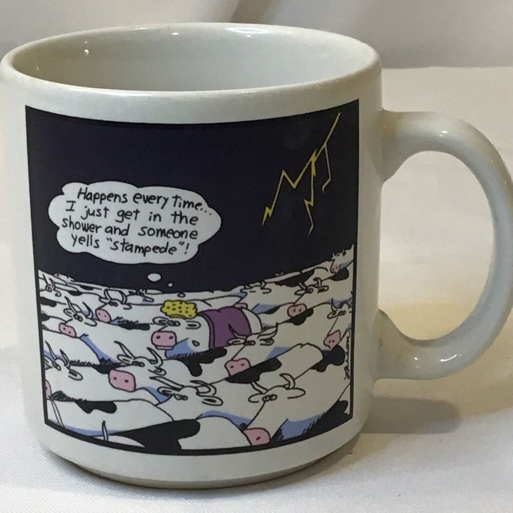 Vtg The Far Side Cow Stampede Coffee Mug Cup 1986 Gary Larson